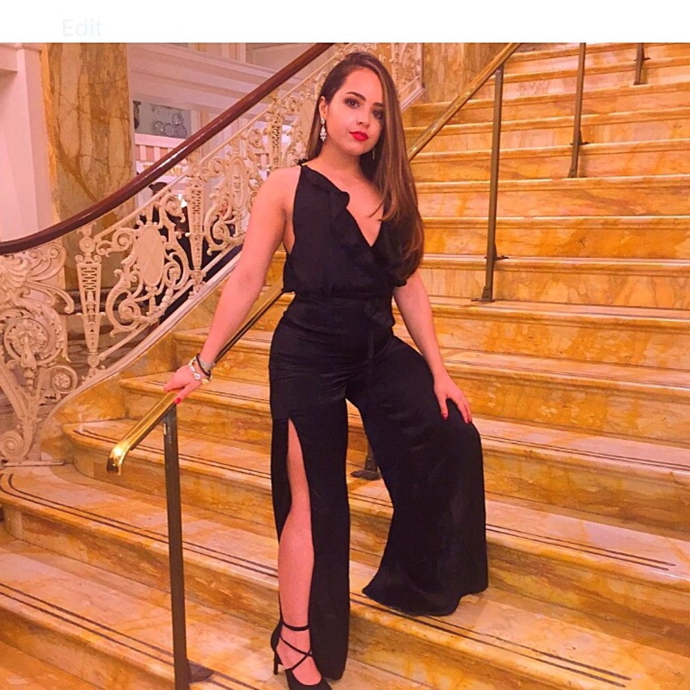 Black slit silk romper on sale Now!